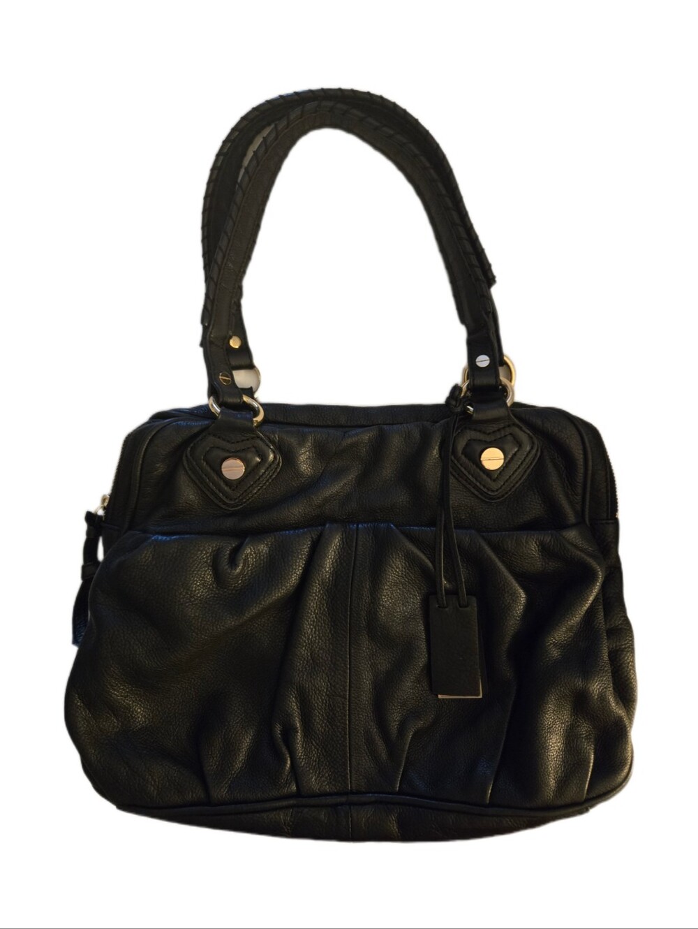 🖤 La Victoire Black Pebbled Leather Satchel Gold Hardware Shoulder Bag Tote